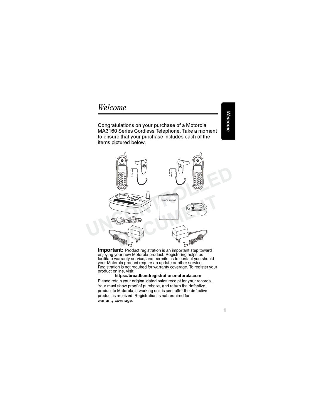 Motorola MA3160 manual Welcome, Https//broadbandregistration.motorola.com 