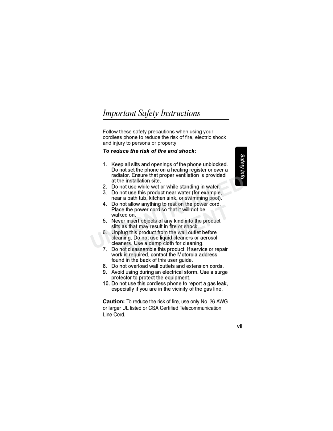 Motorola MA3160 manual Important Safety Instructions, Vii 