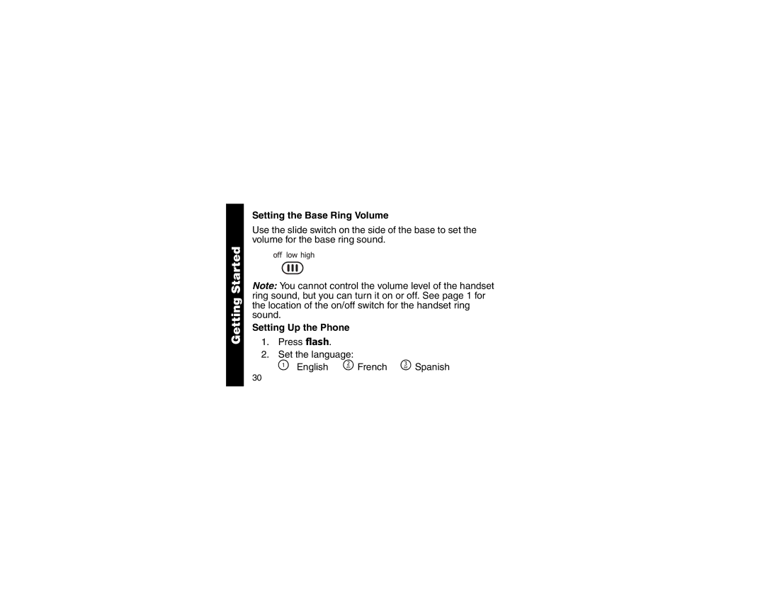 Motorola MA357 manual Setting the Base Ring Volume, Setting Up the Phone 