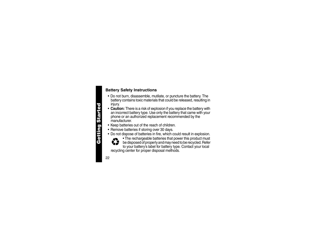 Motorola MA360 manual Battery Safety Instructions 