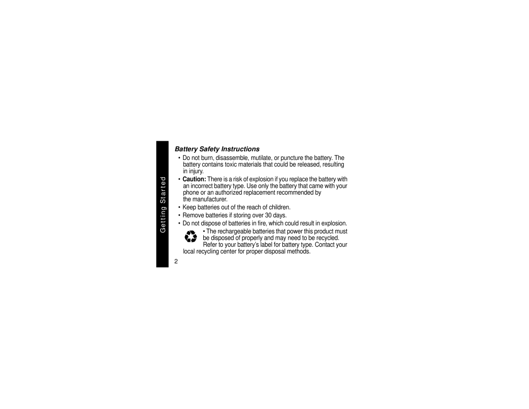 Motorola MA560 manual Battery Safety Instructions 