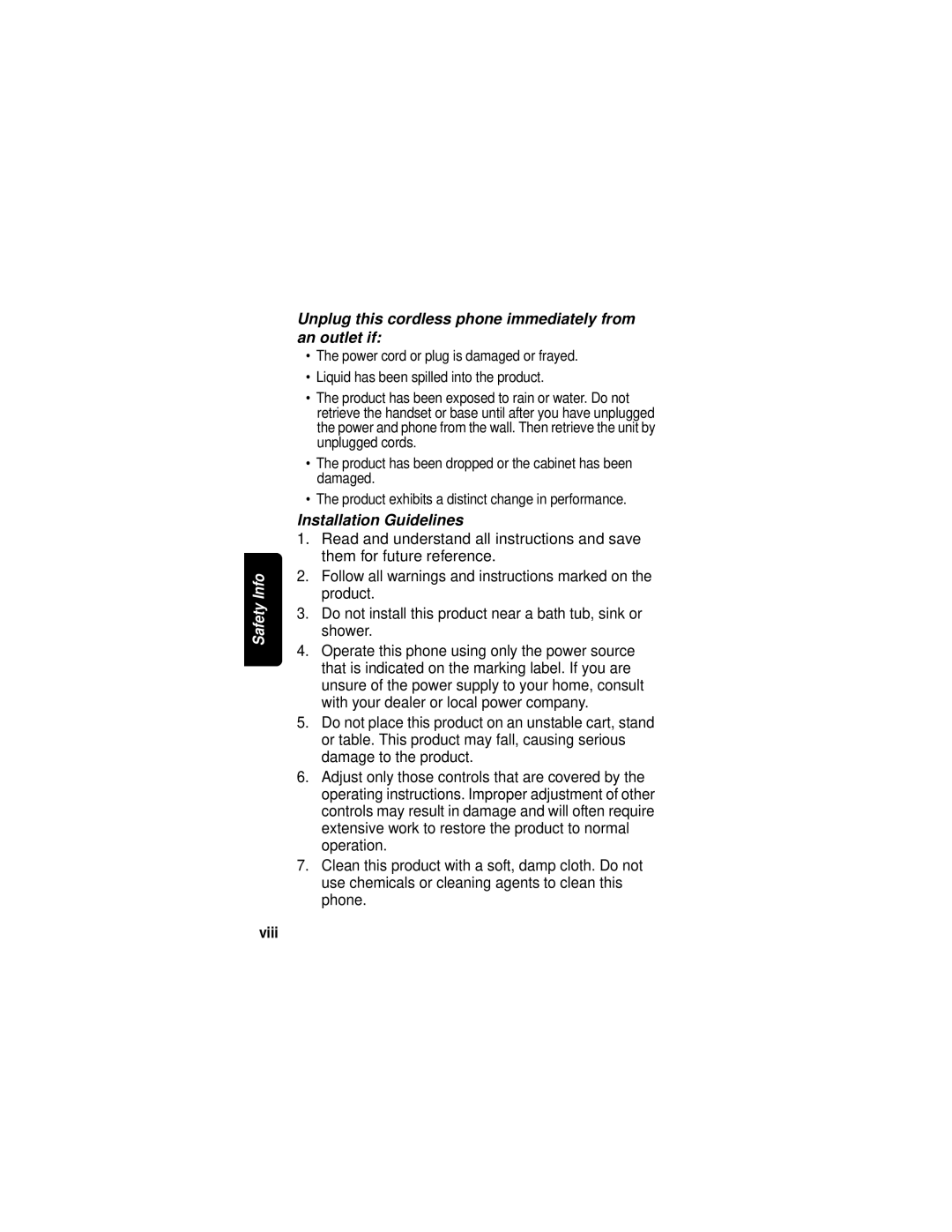 Motorola MA580 manual Viii, Unplug this cordless phone immediately from an outlet if 