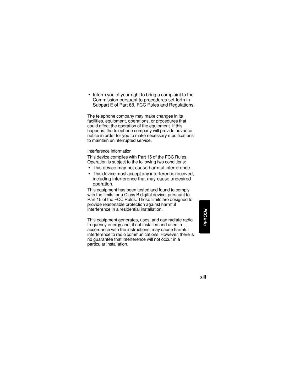 Motorola MA580 manual Interference Information, Xiii 