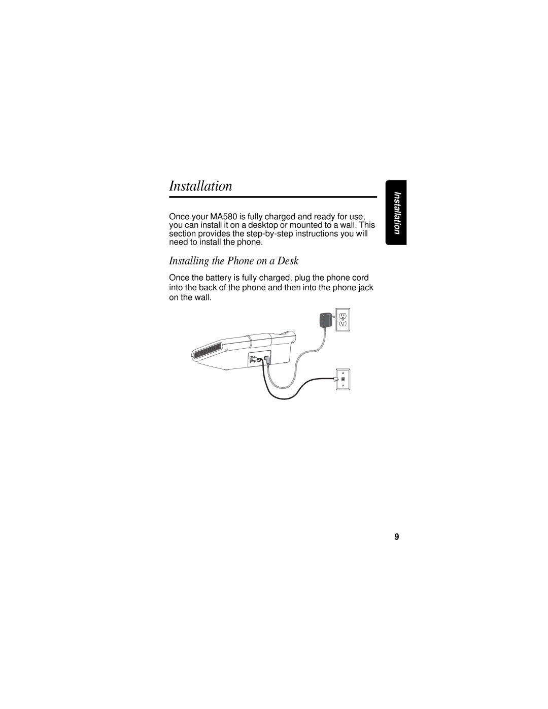 Motorola MA580 manual Installation, Installing the Phone on a Desk 