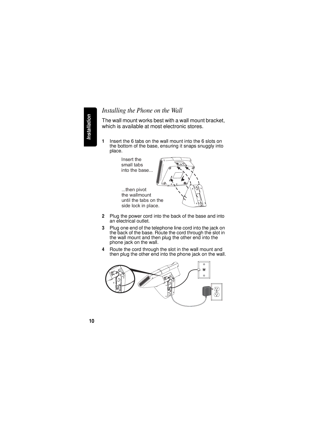 Motorola MA580 manual Installing the Phone on the Wall 