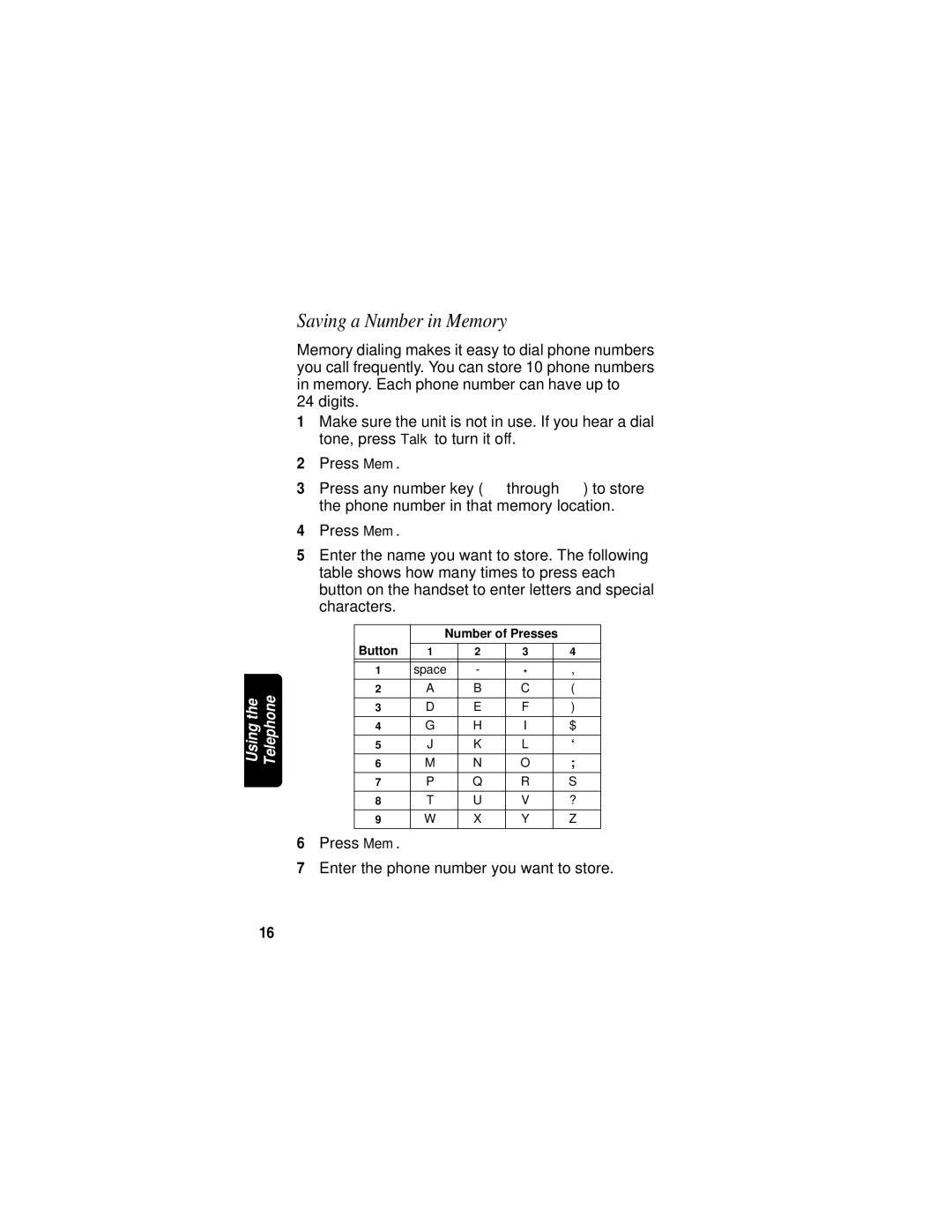 Motorola MA580 manual Saving a Number in Memory 