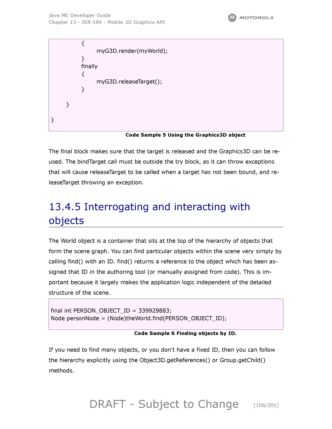 Motorola maxx V6 manual Draft Subject to Change 106/201, Interrogating and interacting with Objects 