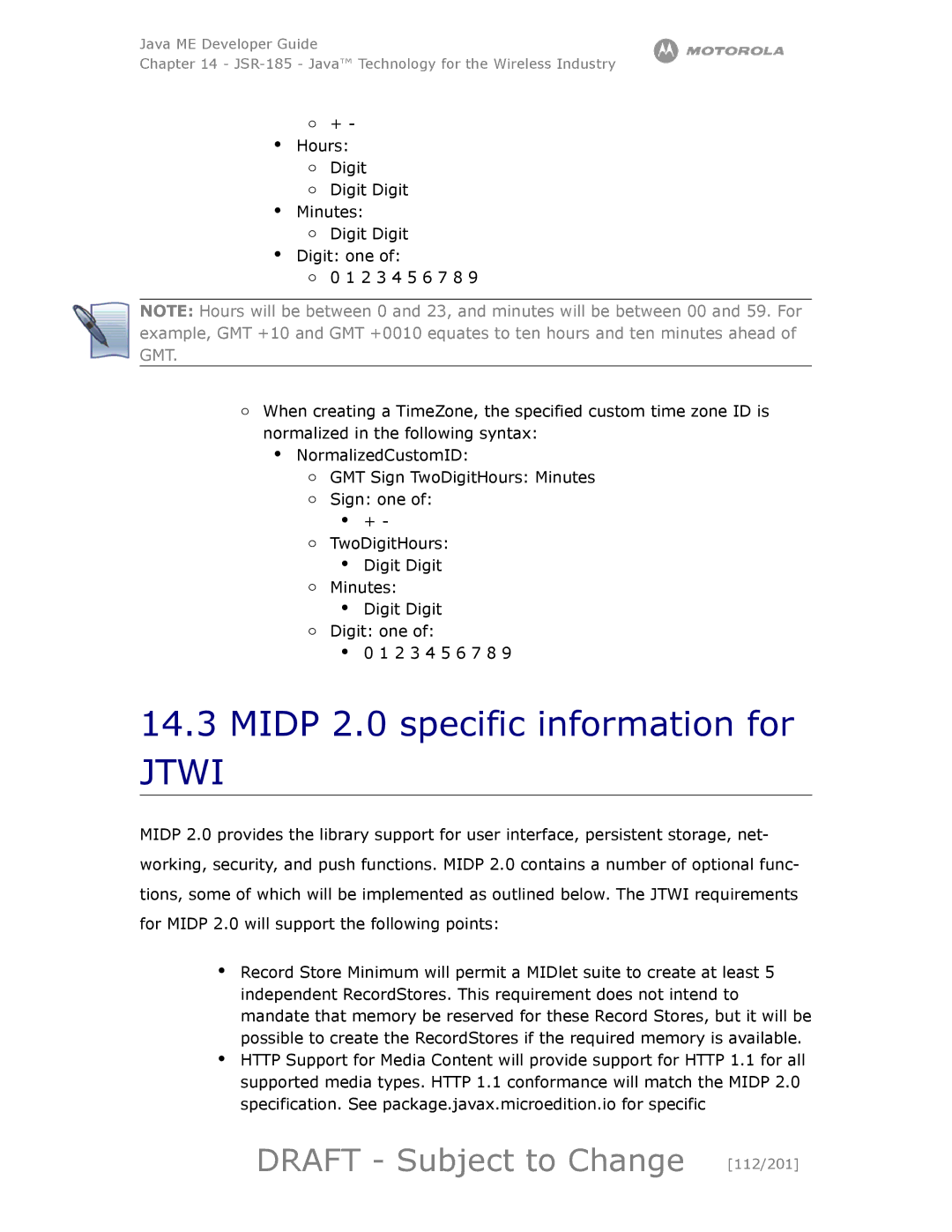 Motorola maxx V6 manual Midp 2.0 specific information for, Draft Subject to Change 112/201 