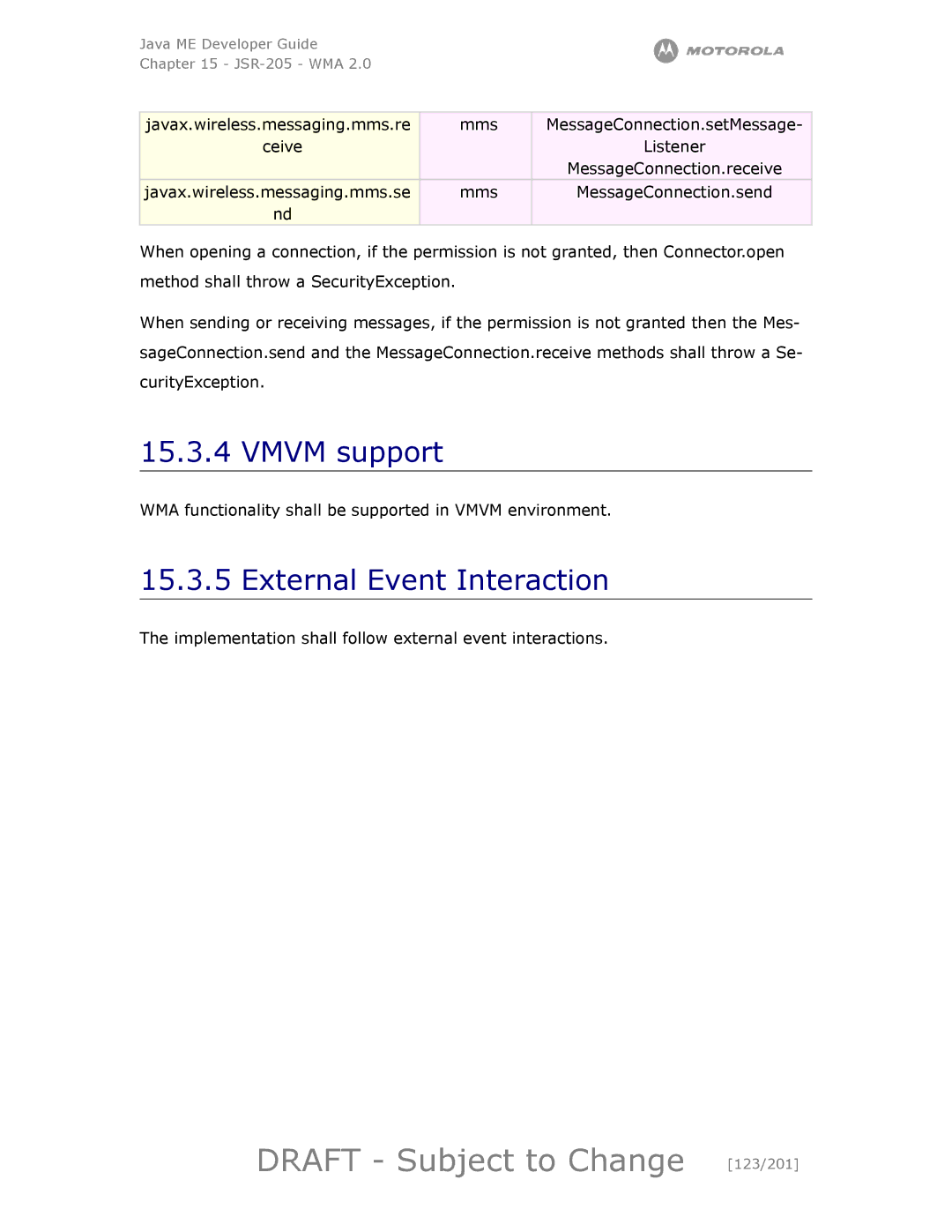 Motorola maxx V6 manual Draft Subject to Change 123/201, Vmvm support, External Event Interaction 