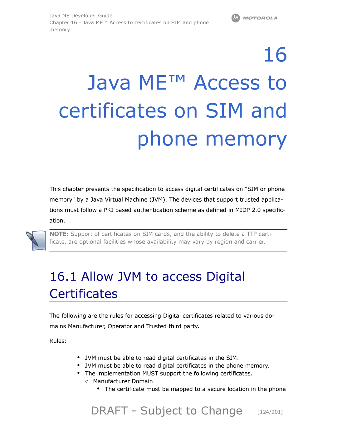 Motorola maxx V6 manual Java ME Access to certificates on SIM and phone memory, Allow JVM to access Digital Certificates 