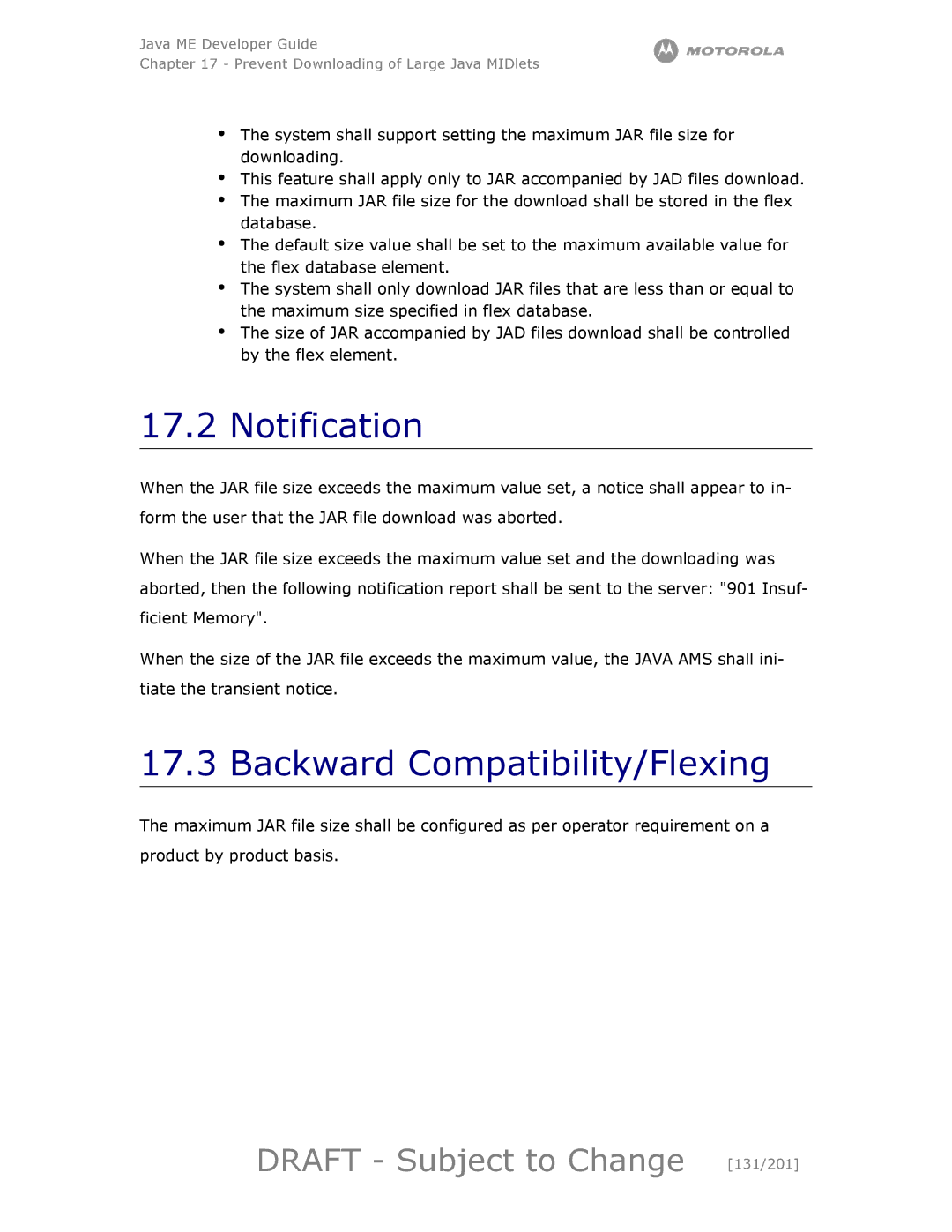 Motorola maxx V6 manual Notification, Backward Compatibility/Flexing, Draft Subject to Change 131/201 