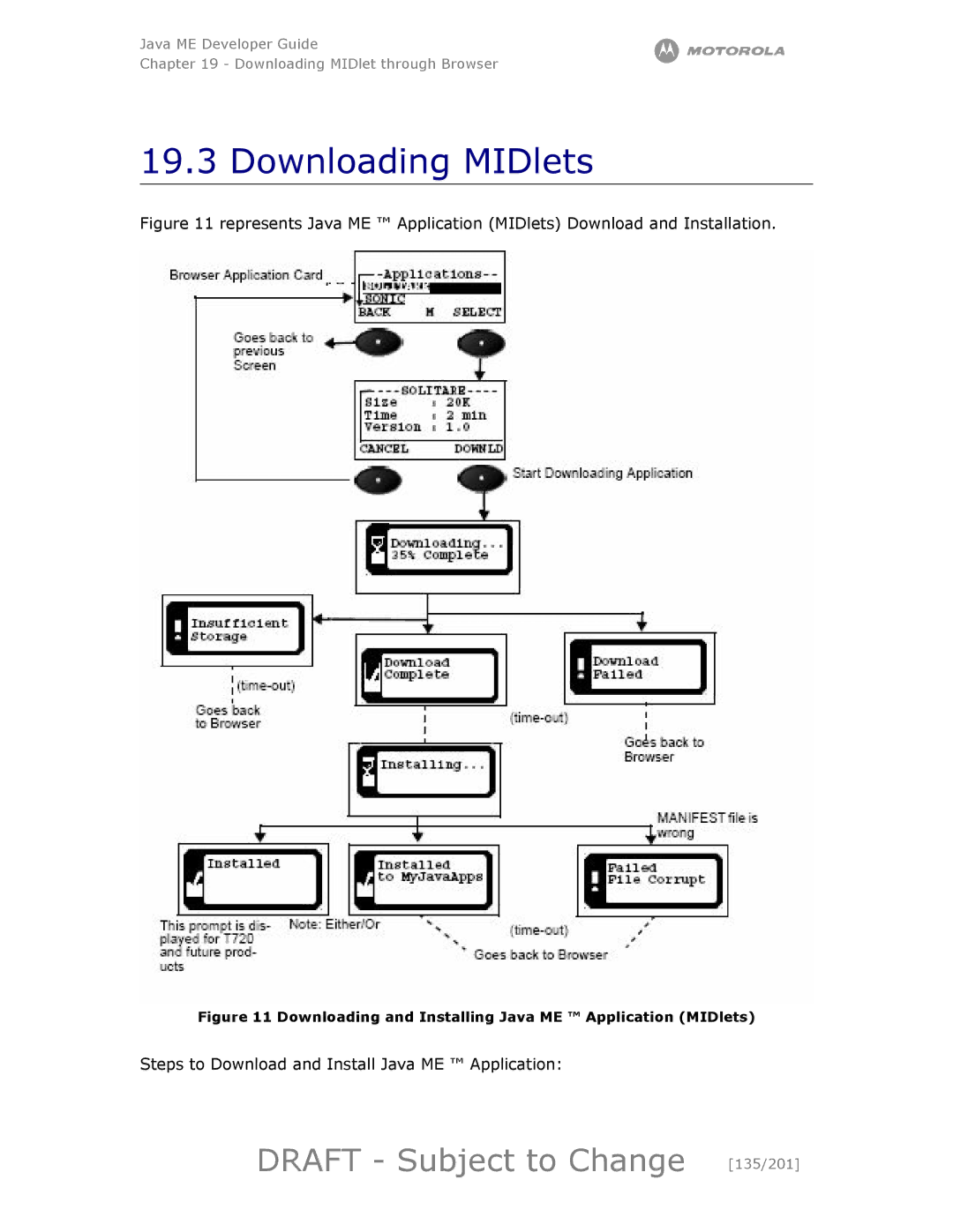 Motorola maxx V6 manual Downloading MIDlets, Draft Subject to Change 135/201 