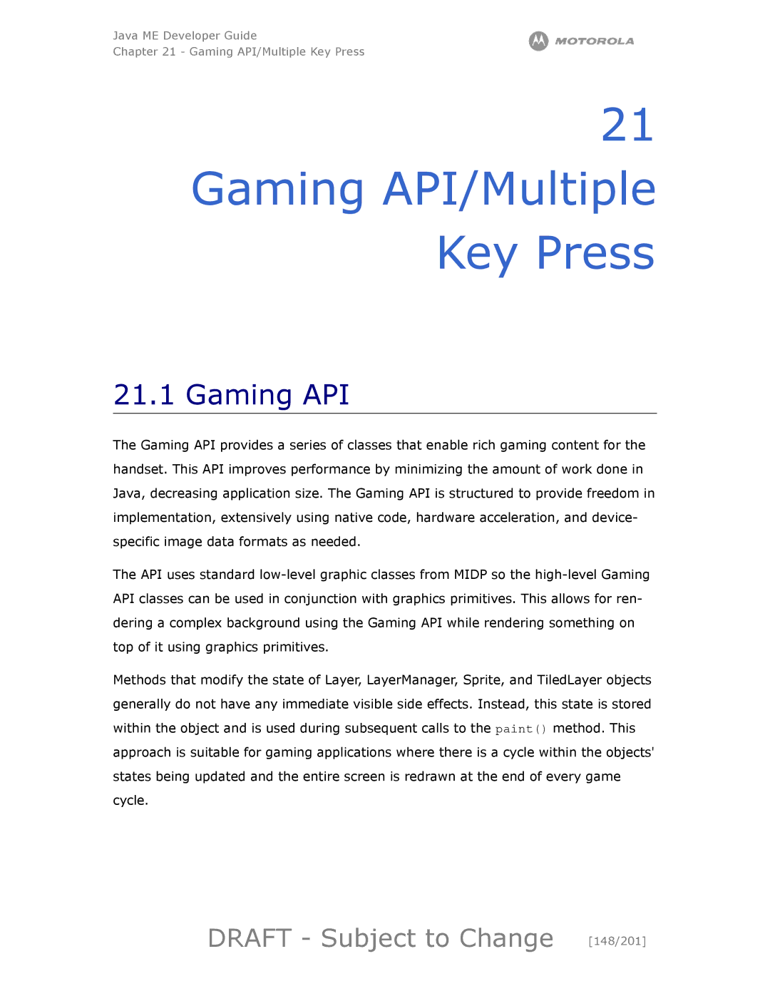 Motorola maxx V6 manual Gaming API/Multiple Key Press, Draft Subject to Change 148/201 