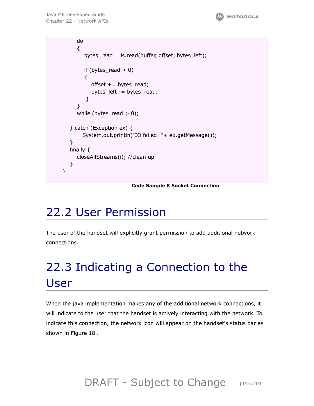 Motorola maxx V6 manual User Permission, Indicating a Connection to User, Draft Subject to Change 153/201 