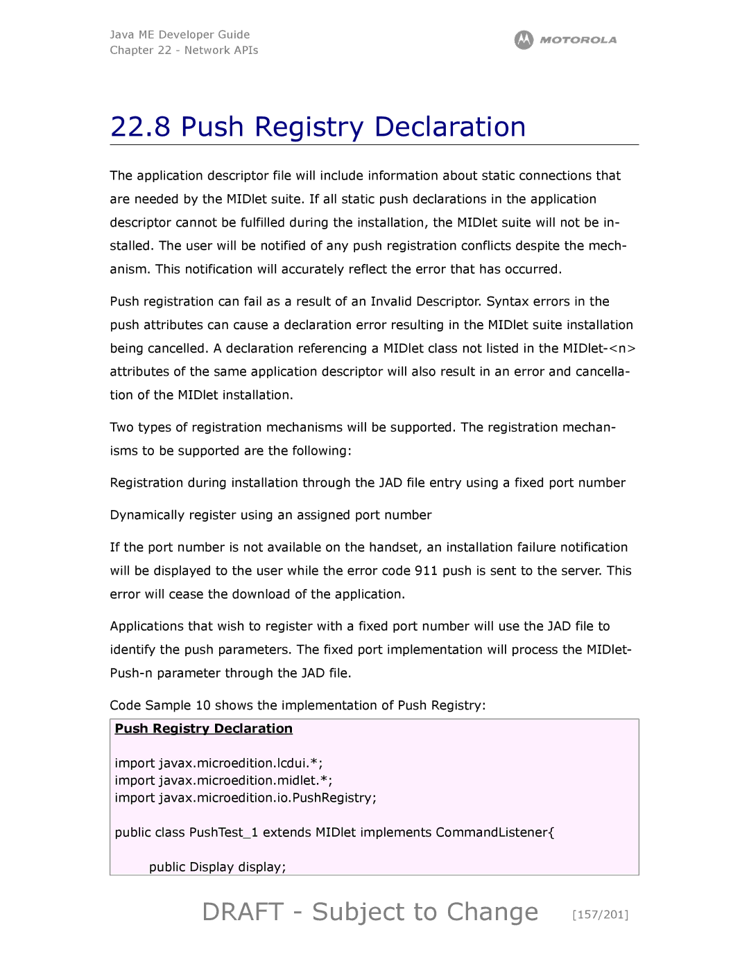 Motorola maxx V6 manual Push Registry Declaration, Draft Subject to Change 157/201 