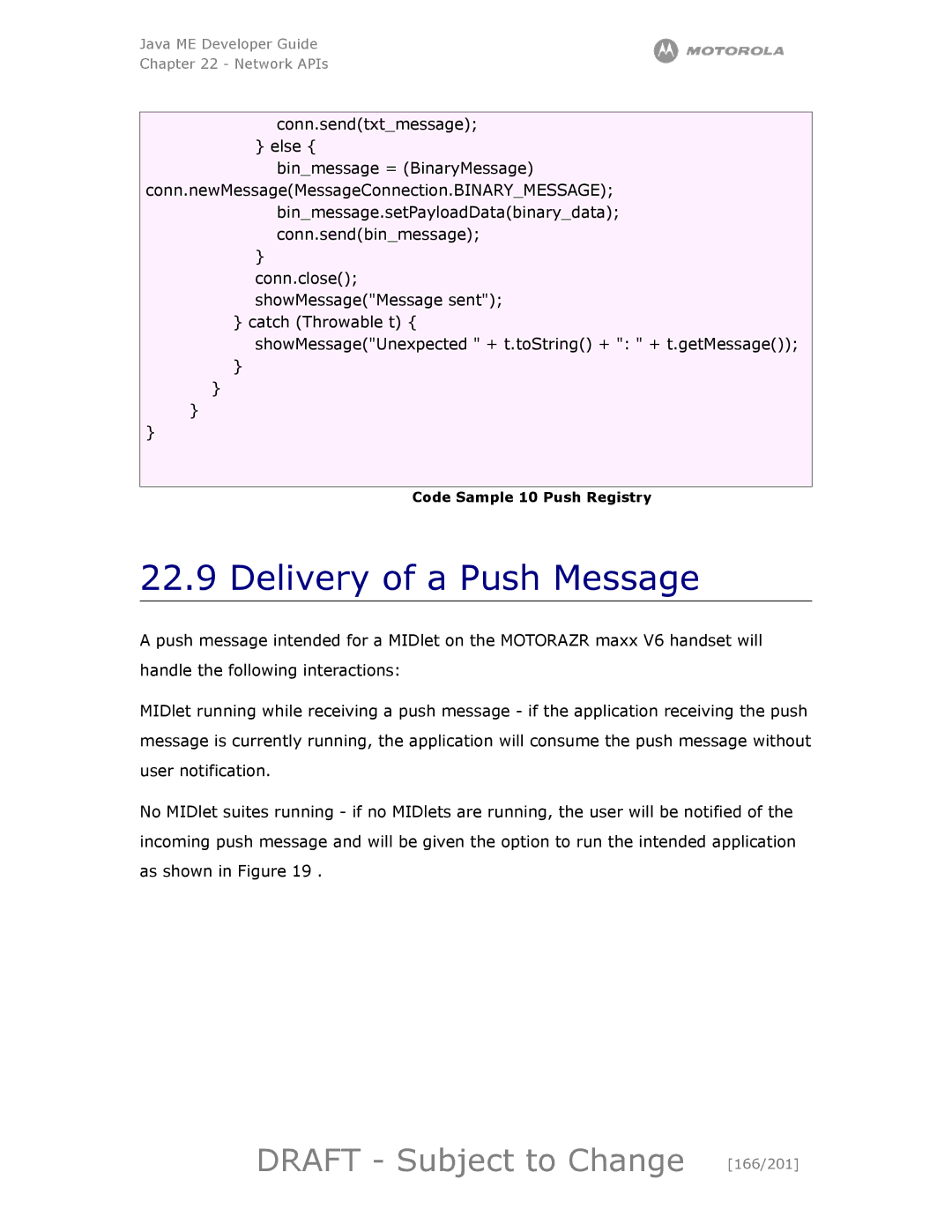 Motorola maxx V6 manual Delivery of a Push Message, Draft Subject to Change 166/201 