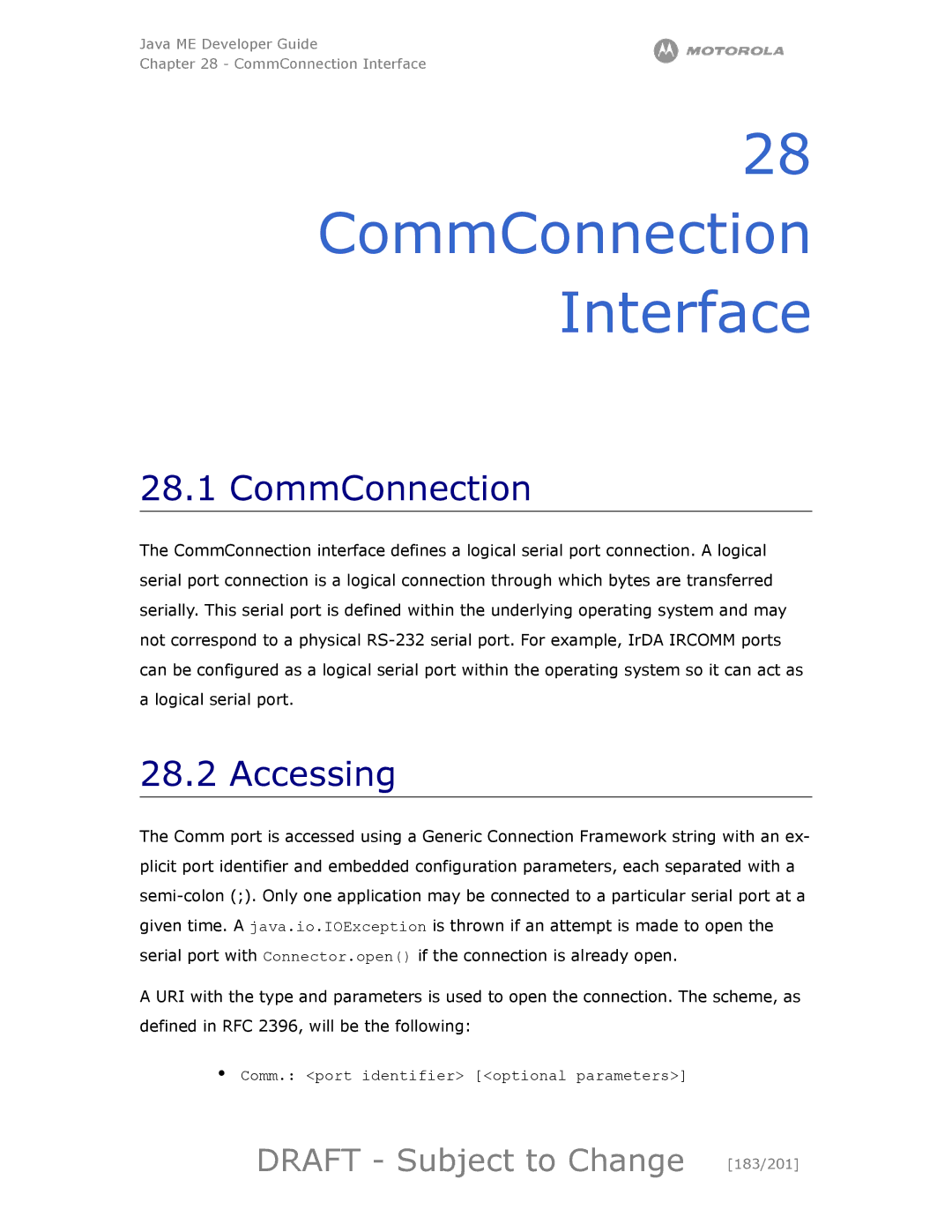 Motorola maxx V6 manual CommConnection Interface, Accessing, Draft Subject to Change 183/201 