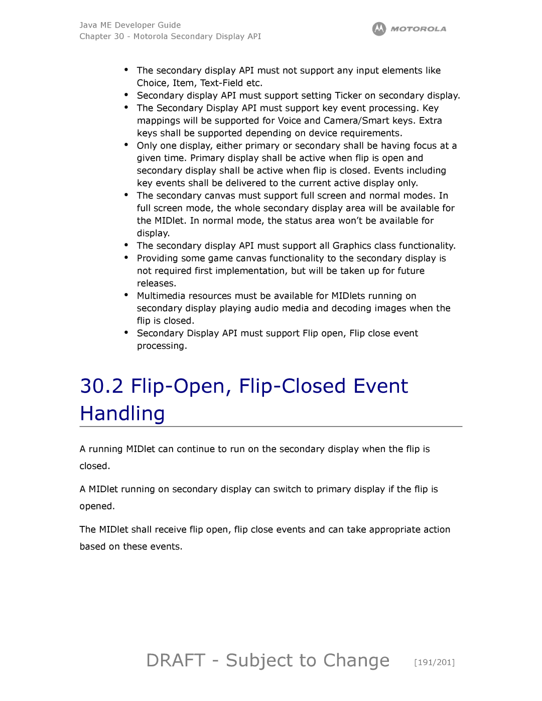 Motorola maxx V6 manual Flip-Open, Flip-Closed Event Handling, Draft Subject to Change 191/201 