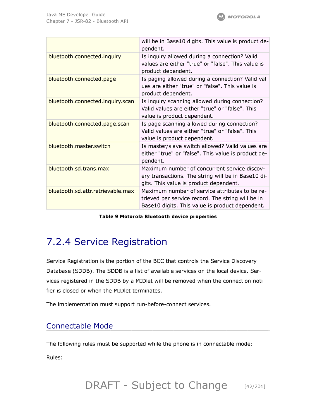 Motorola maxx V6 manual Draft Subject to Change 42/201, Service Registration 