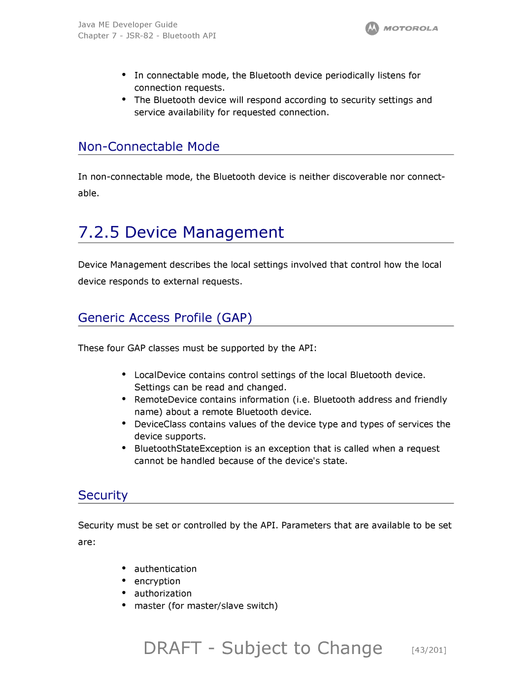 Motorola maxx V6 manual Draft Subject to Change 43/201, Device Management 