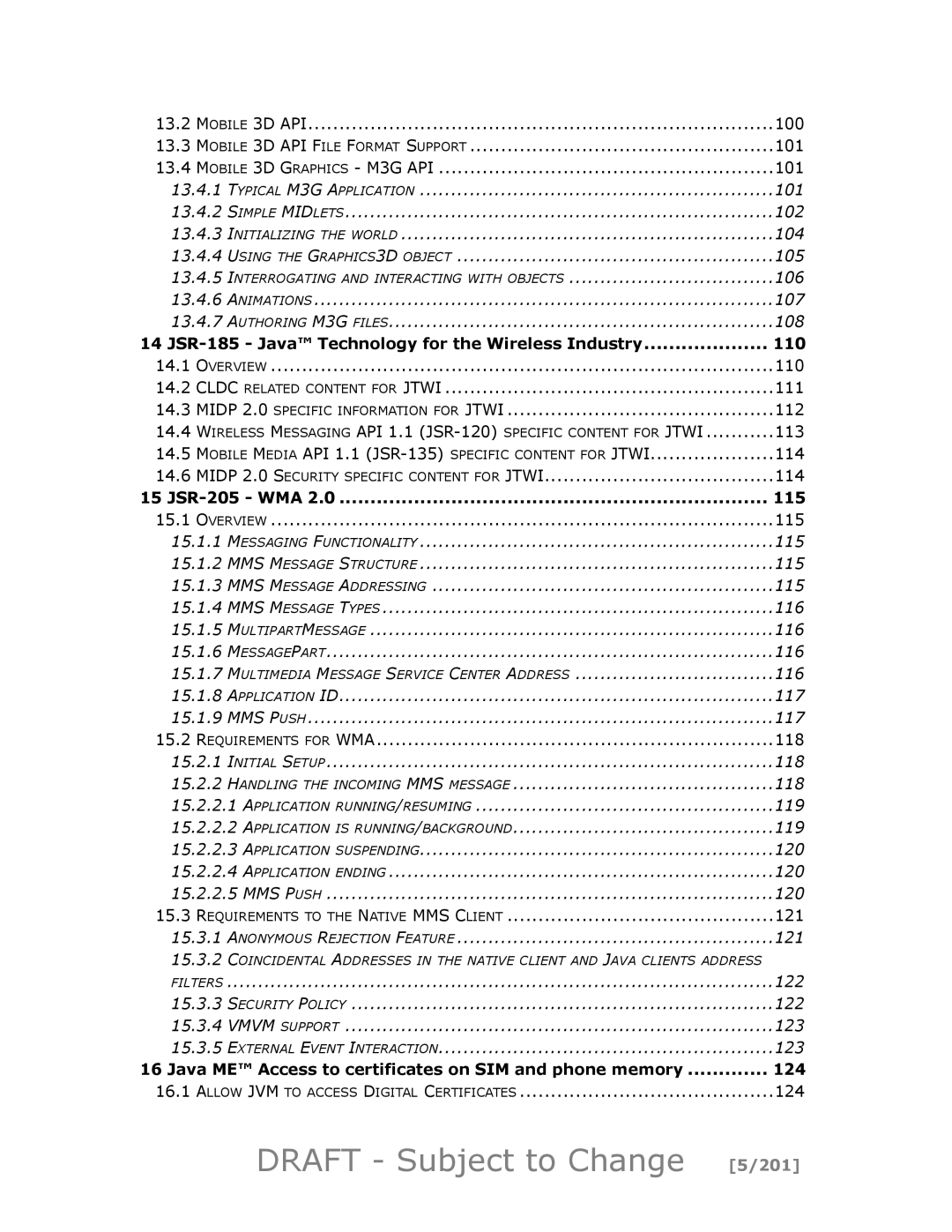 Motorola maxx V6 Draft Subject to Change 5/201, JSR-185 Java Technology for the Wireless Industry 110, JSR-205 WMA 115 