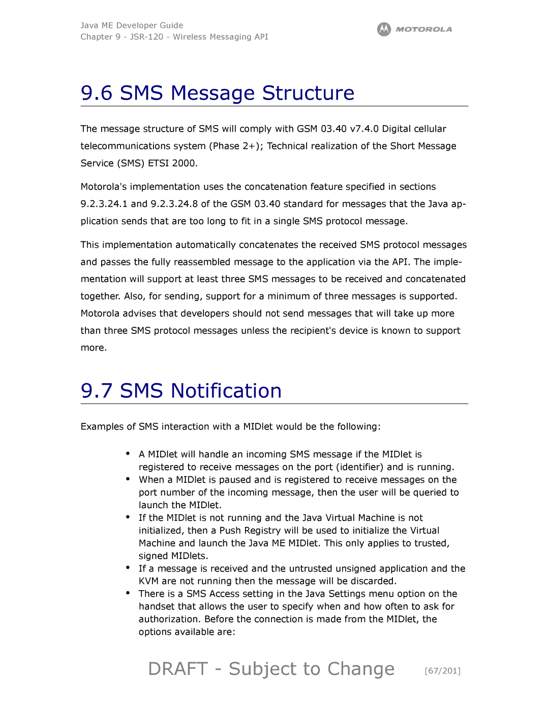 Motorola maxx V6 manual SMS Message Structure, SMS Notification, Draft Subject to Change 67/201 