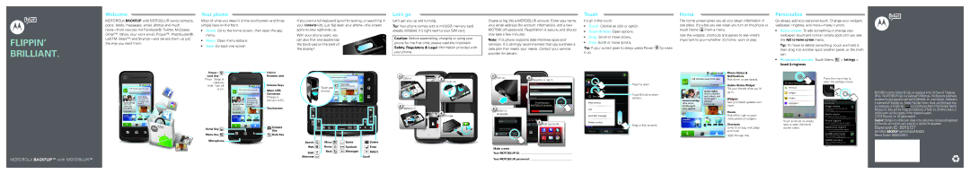 Motorola MB300 manual Welcome, Your phone, Let’s go, Touch, Home, Personalize 