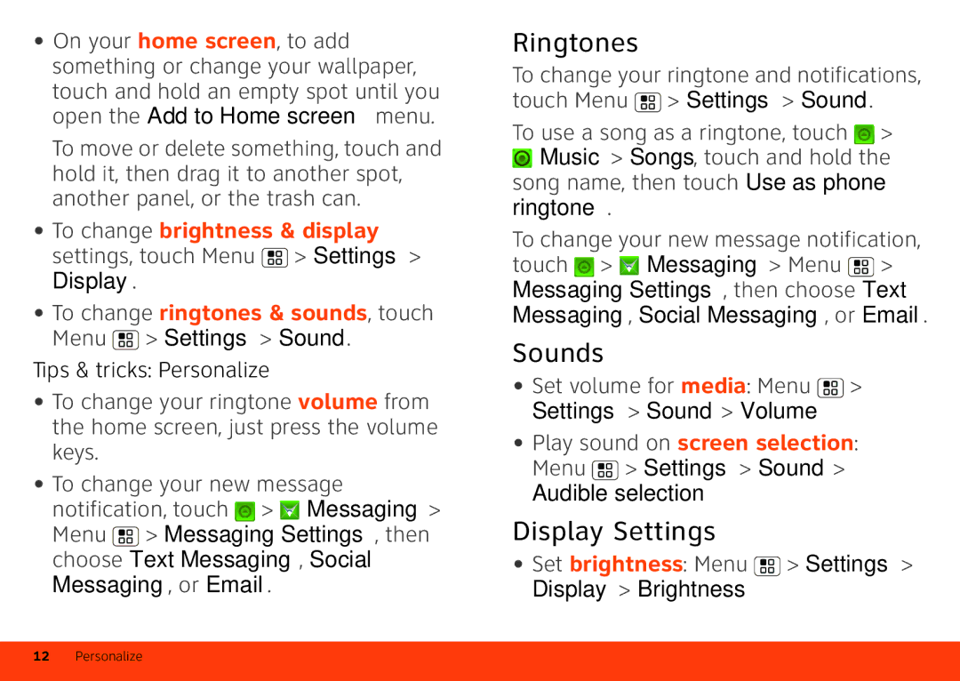 Motorola MB860 manual Ringtones, Sounds, Display Settings 