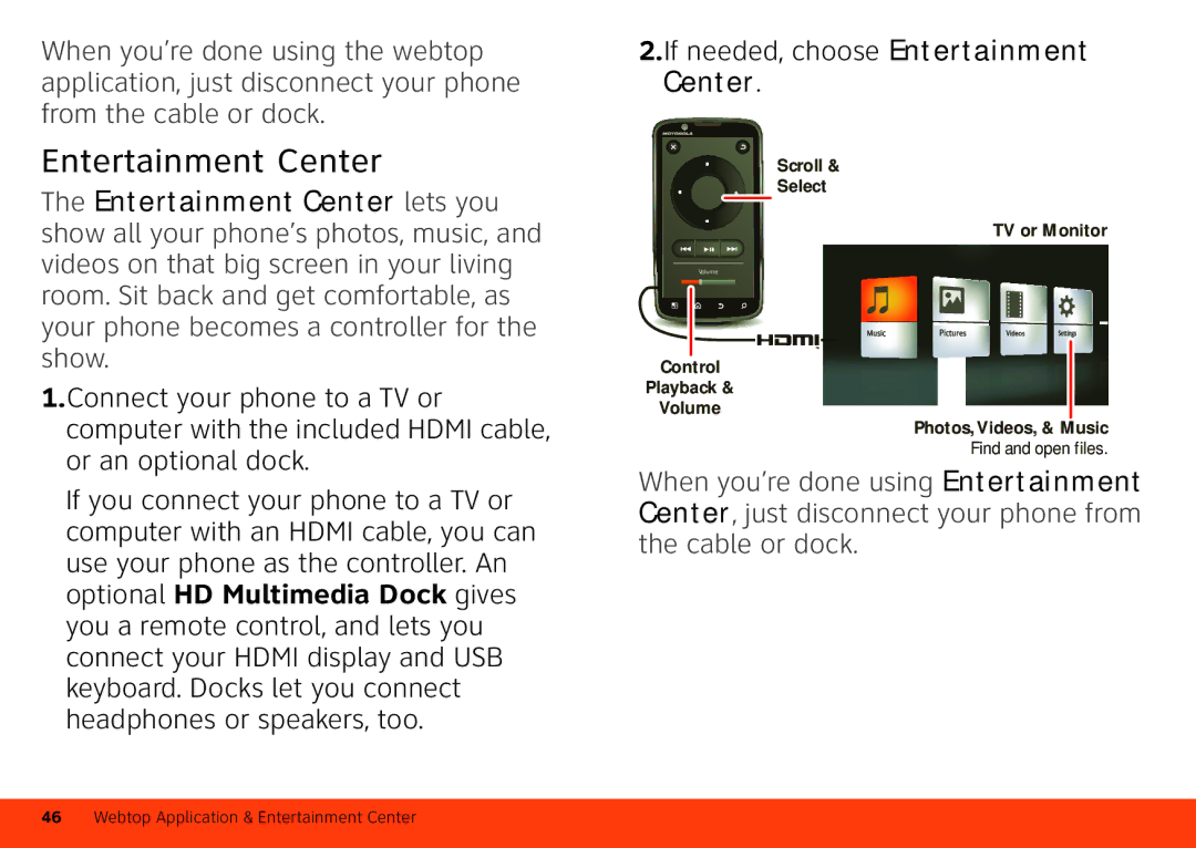 Motorola MB860 manual Entertainment Center 