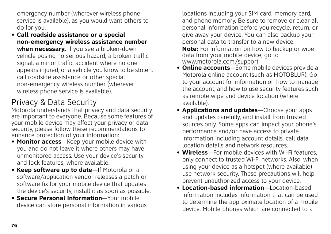 Motorola MB860 manual Privacy & Data Security 
