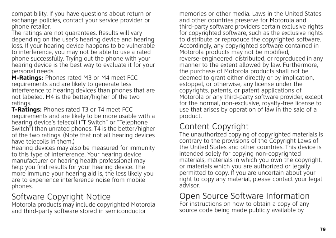 Motorola MB860 manual Software Copyright Notice, Content Copyright, Open Source Software Information 