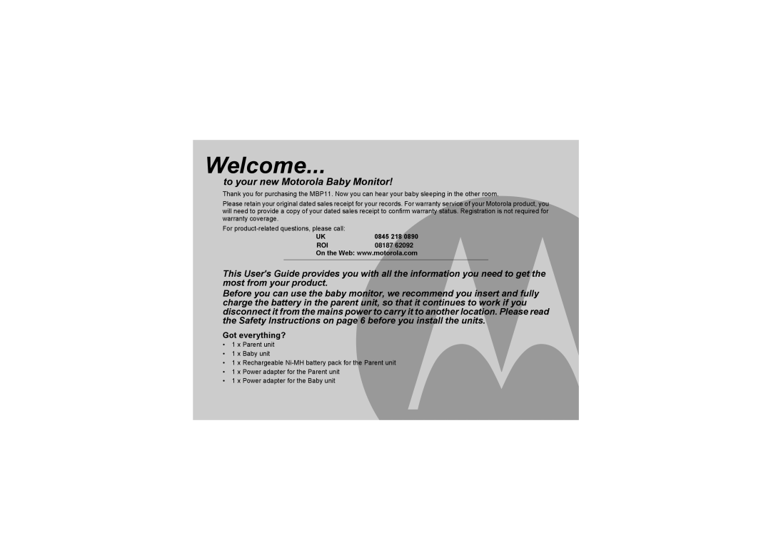 Motorola MBP11 manual Welcome, Got everything? 