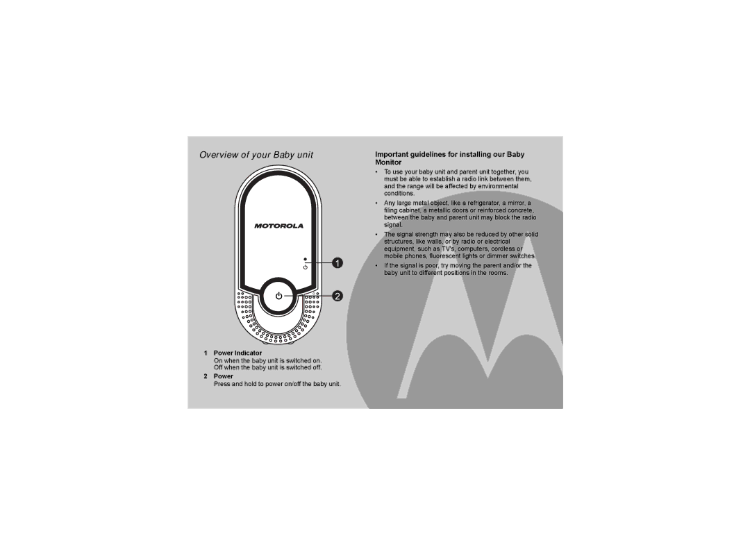 Motorola MBP11 manual Overview of your Baby unit 