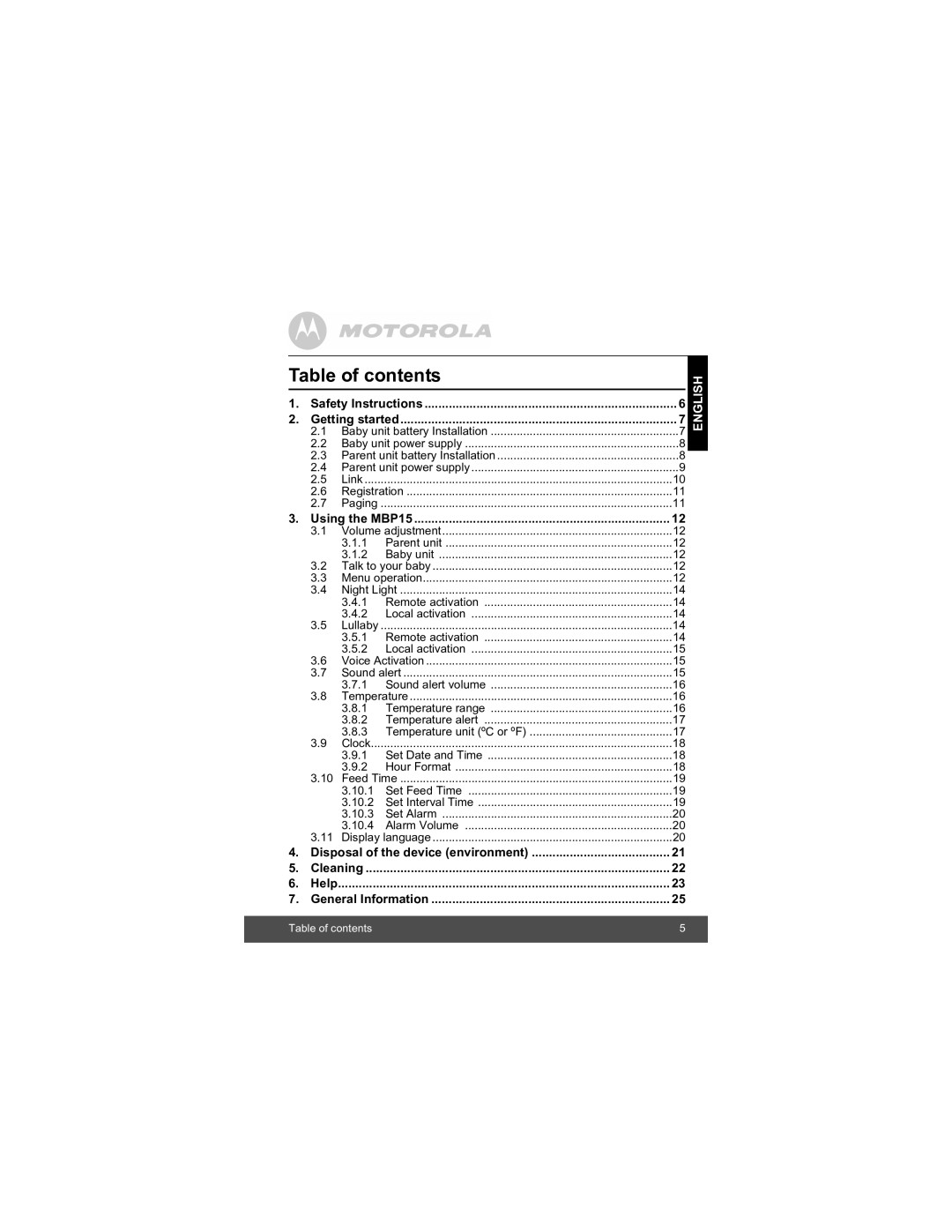 Motorola MBP15 manual Table of contents 