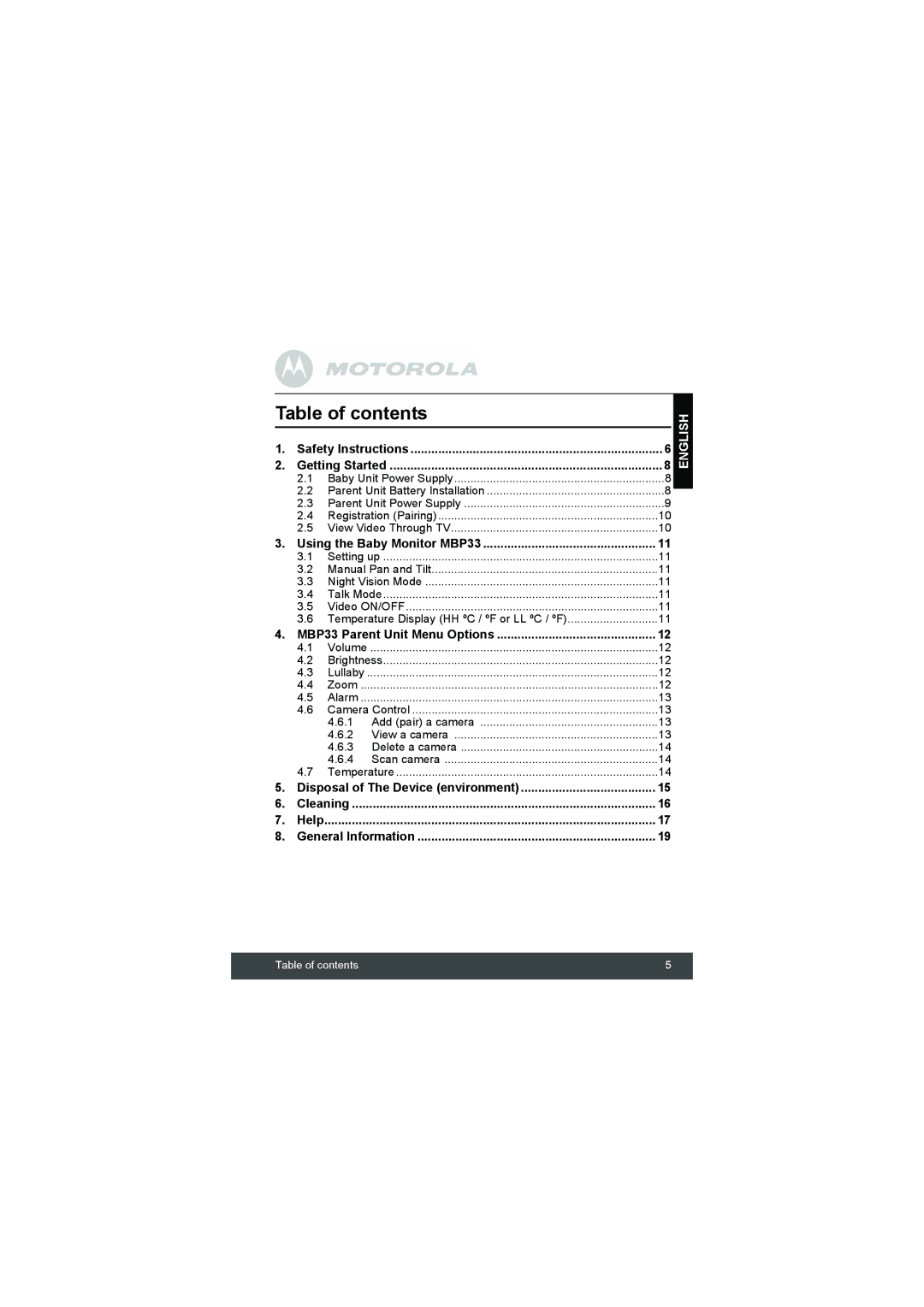 Motorola MBP33 manual Table of contents 