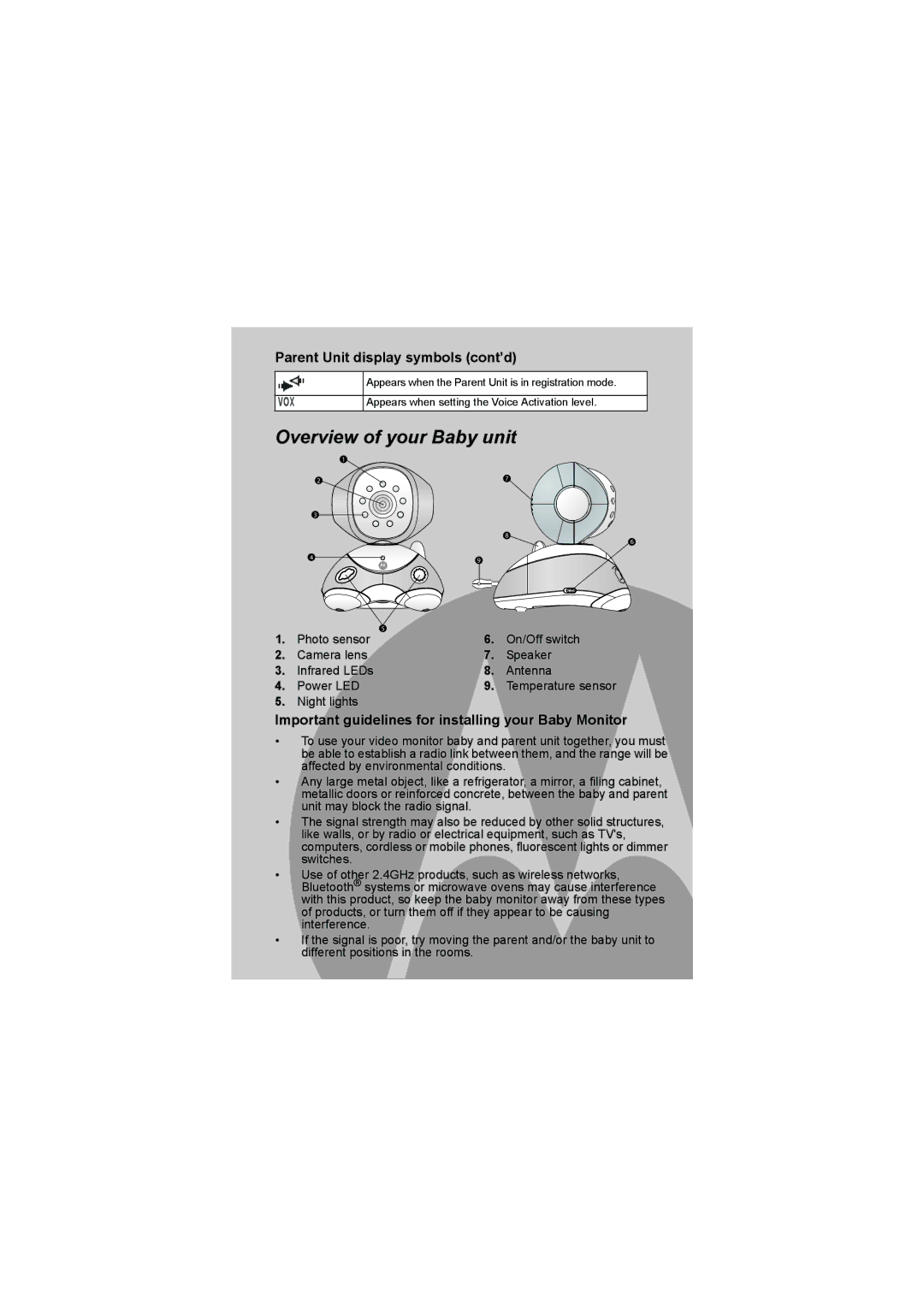 Motorola MBP35BL manual Overview of your Baby unit 