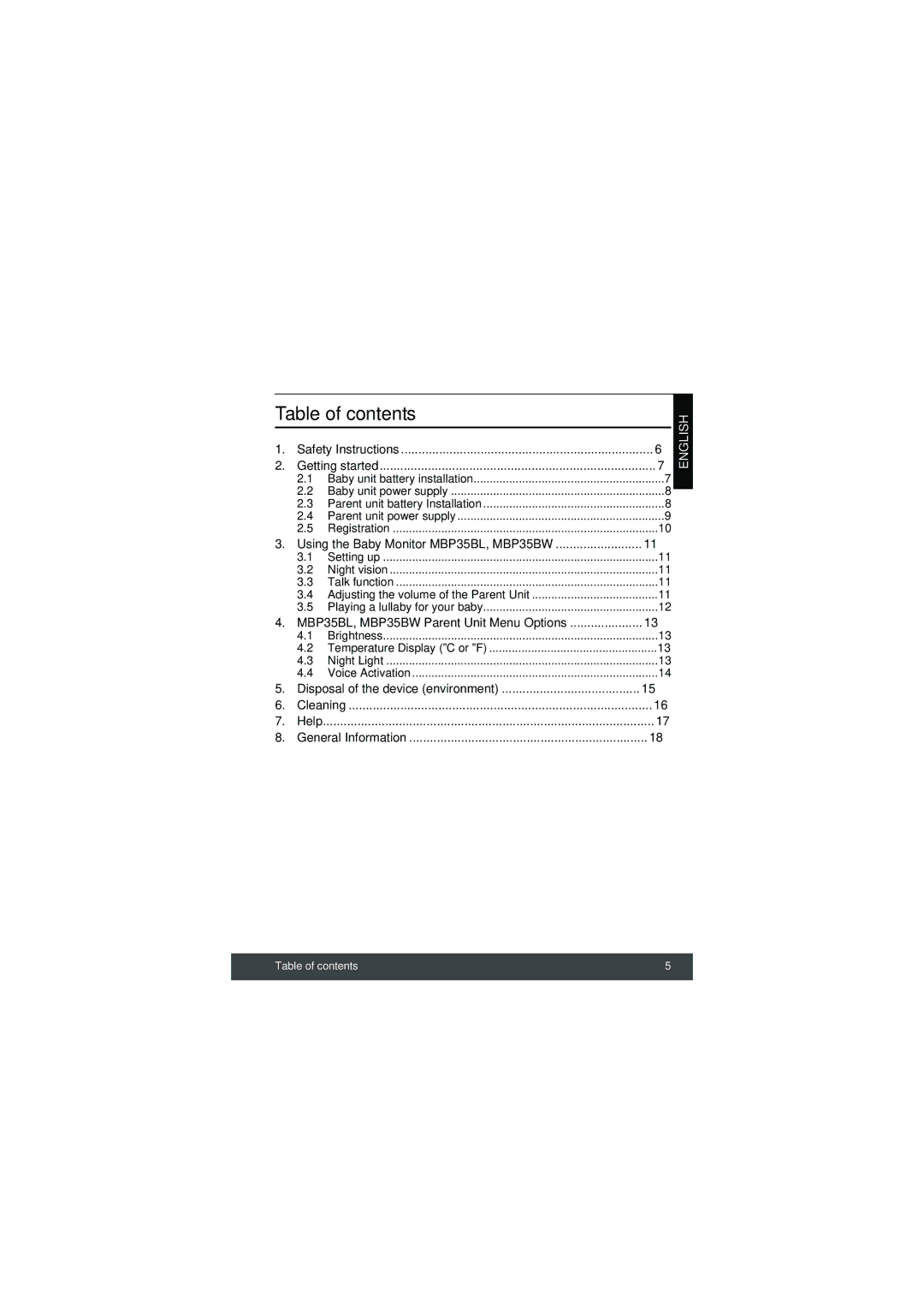 Motorola MBP35BL manual Table of contents 