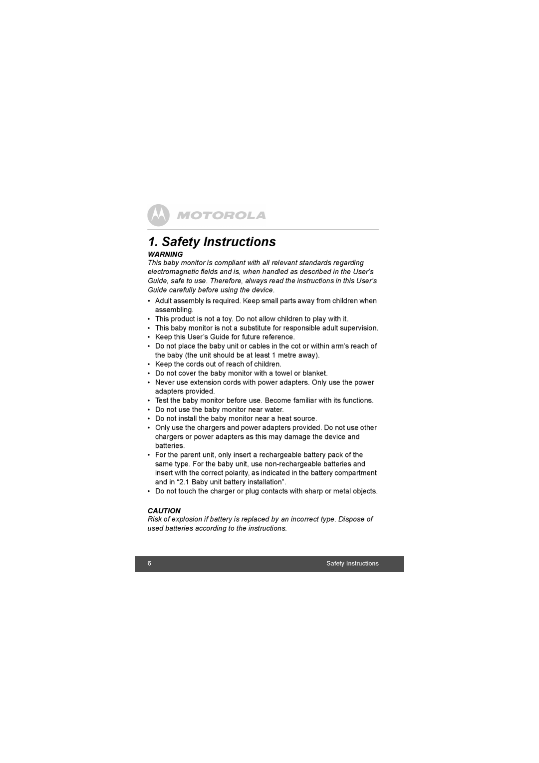 Motorola MBP35BL manual Safety Instructions 