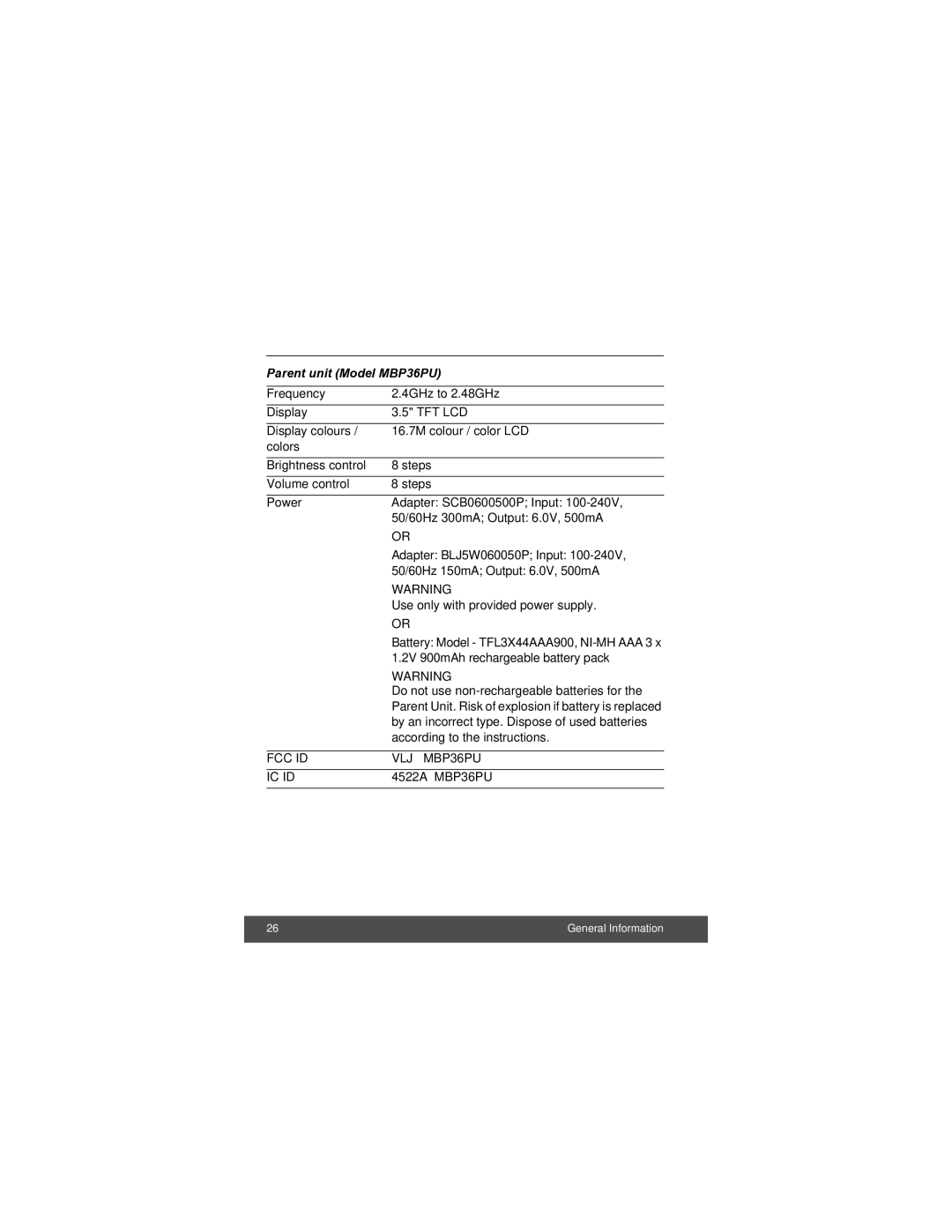 Motorola manual Parent unit Model MBP36PU, According to the instructions 