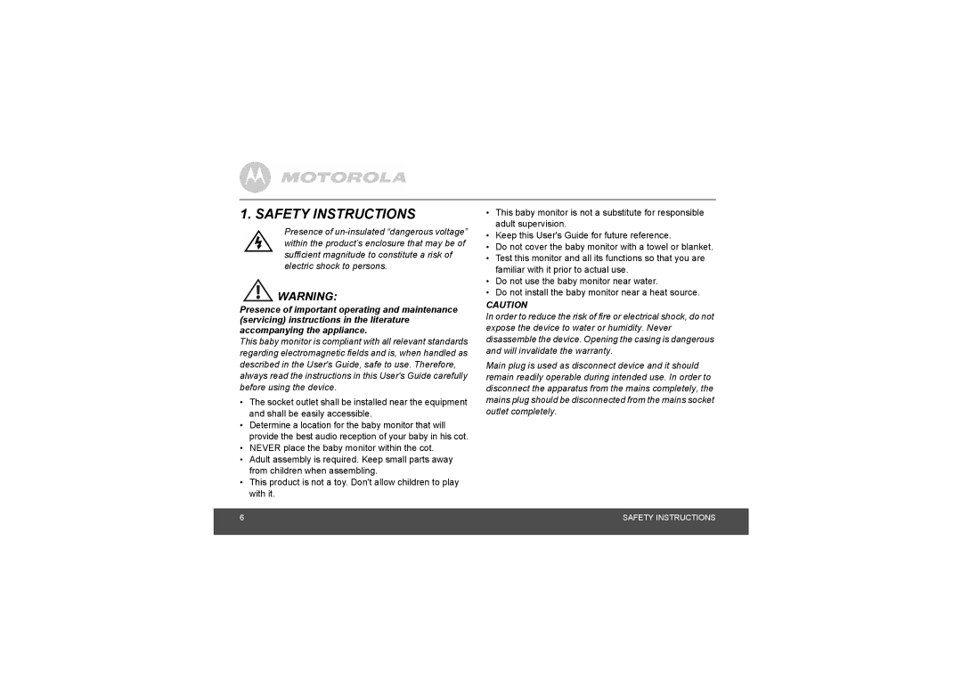 Motorola MBP8 manual Safety Instructions 