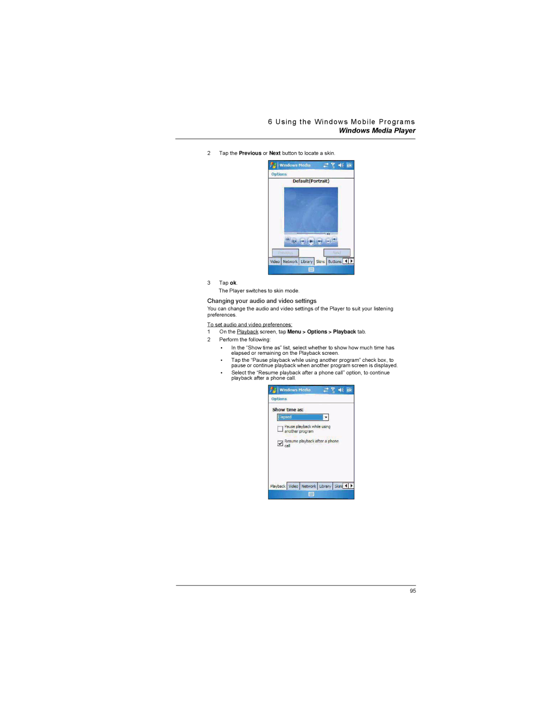 Motorola MC35 manual Changing your audio and video settings, On the Playback screen, tap Menu Options Playback tab 