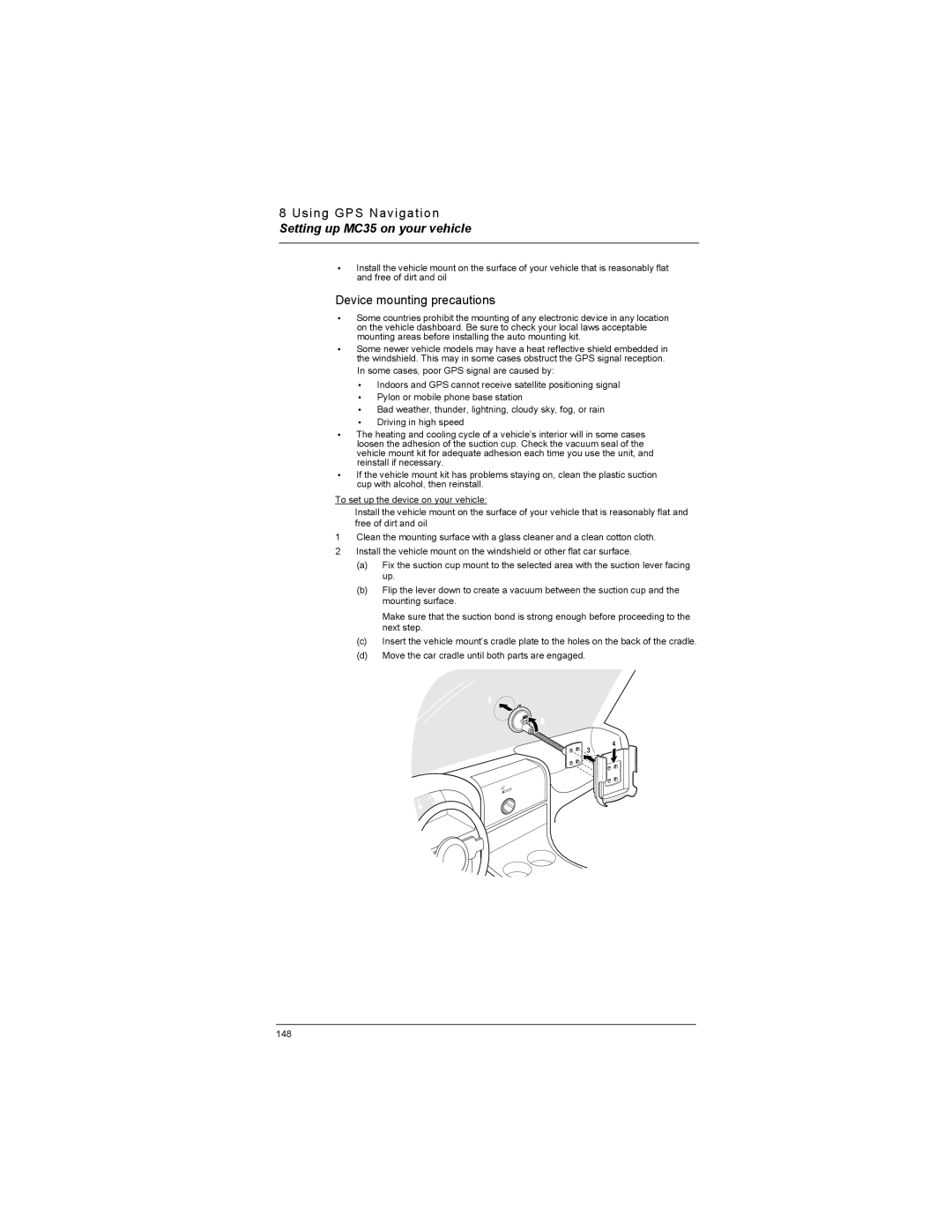 Motorola manual Setting up MC35 on your vehicle, Device mounting precautions 