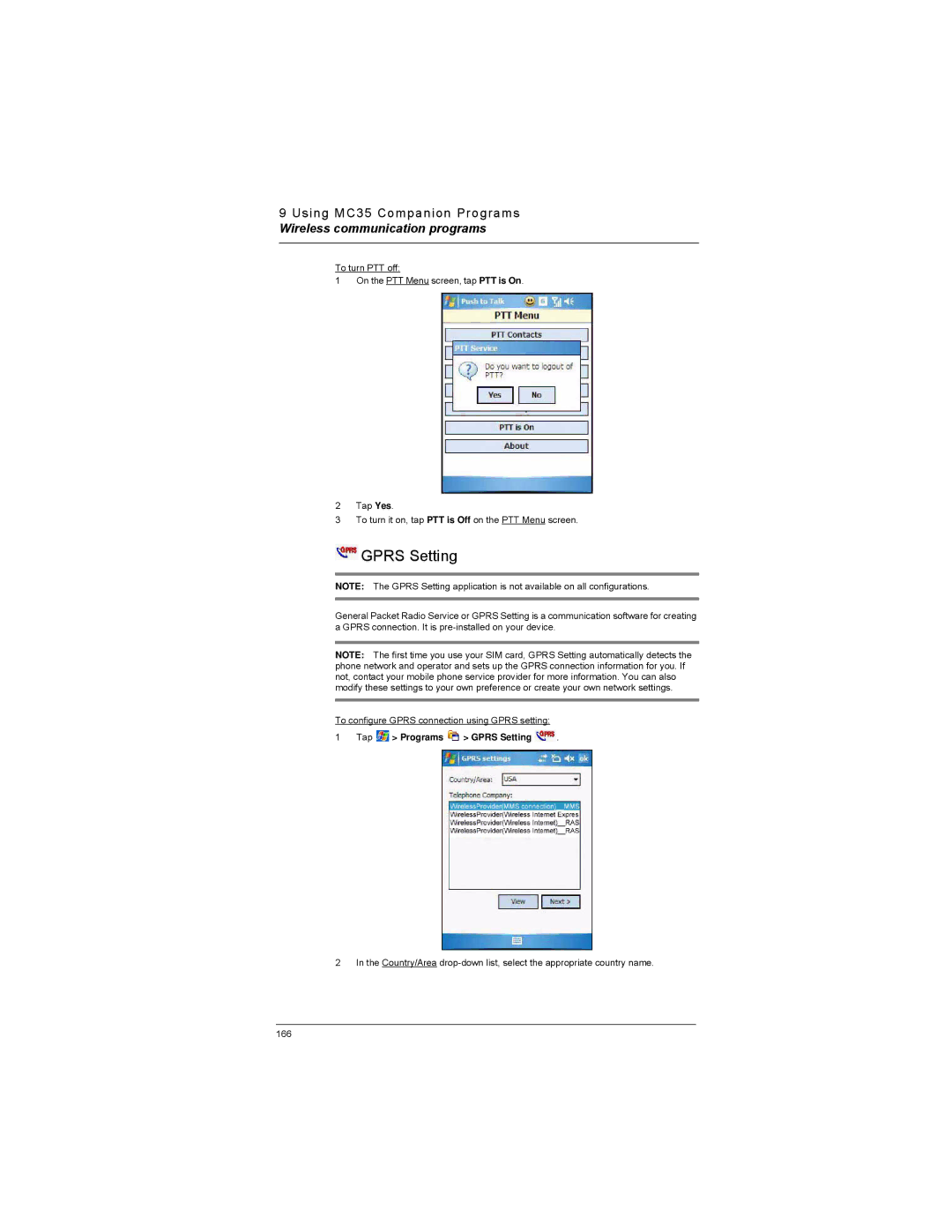 Motorola MC35 manual Tap Programs Gprs Setting 