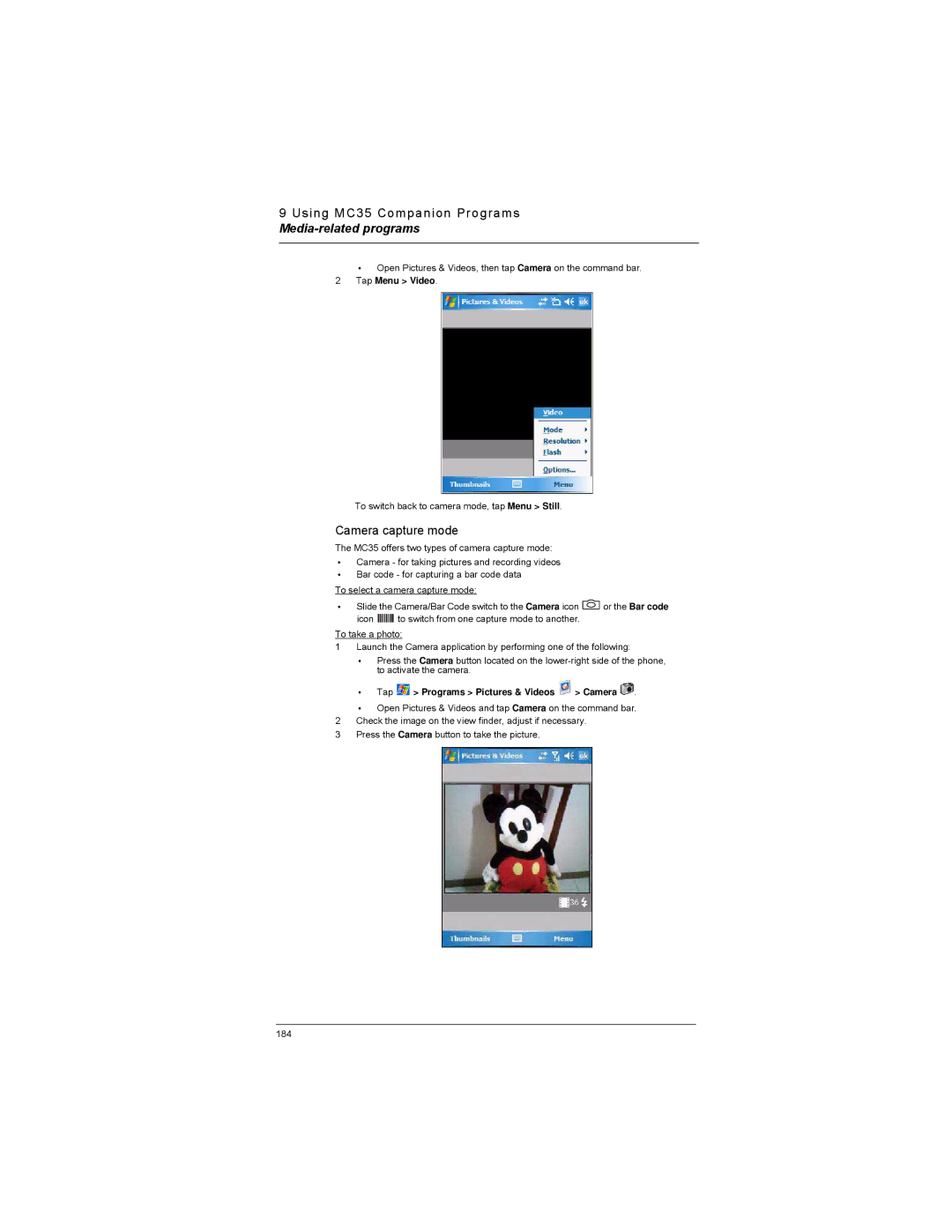 Motorola MC35 manual Camera capture mode 