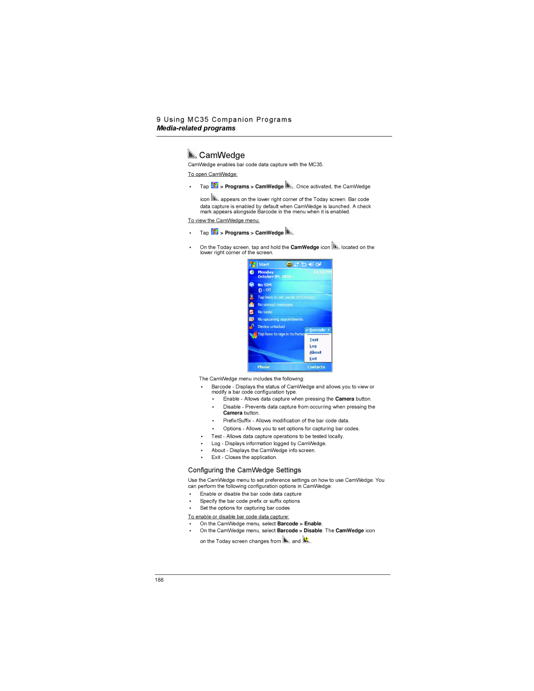 Motorola MC35 manual Configuring the CamWedge Settings 