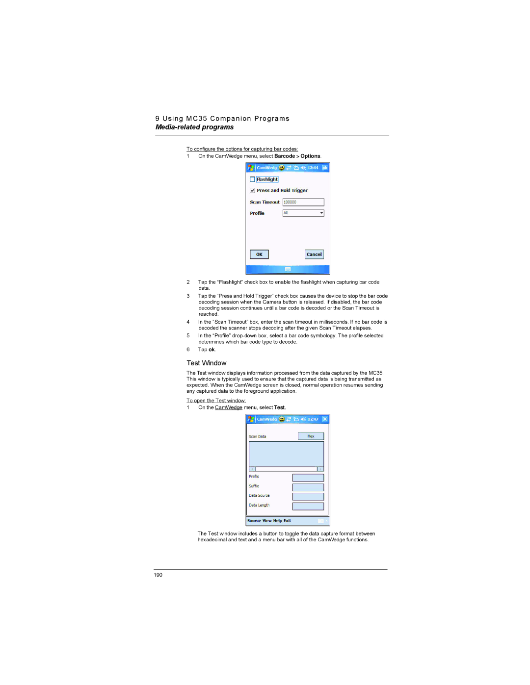 Motorola MC35 manual Test Window 