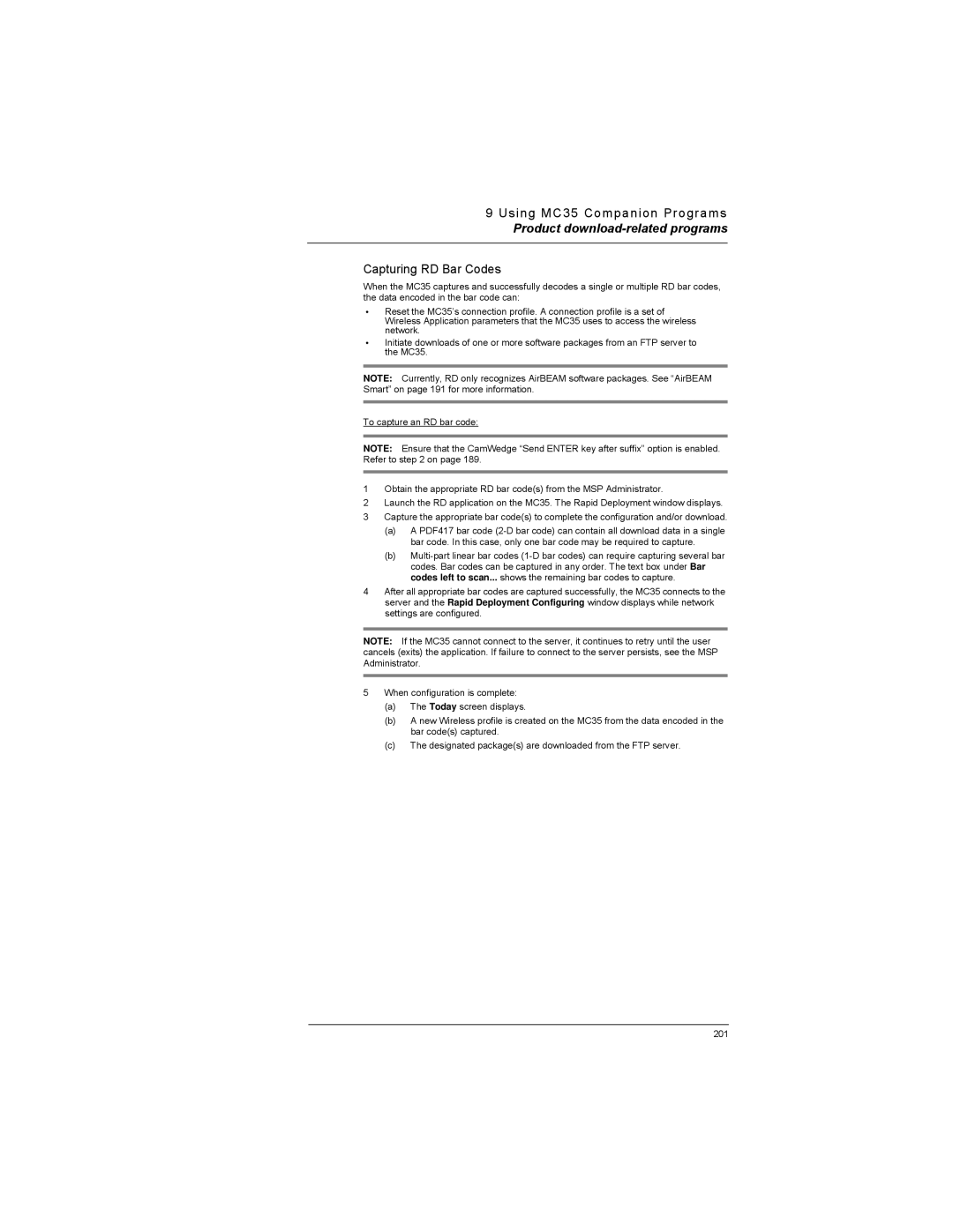 Motorola MC35 manual Capturing RD Bar Codes 