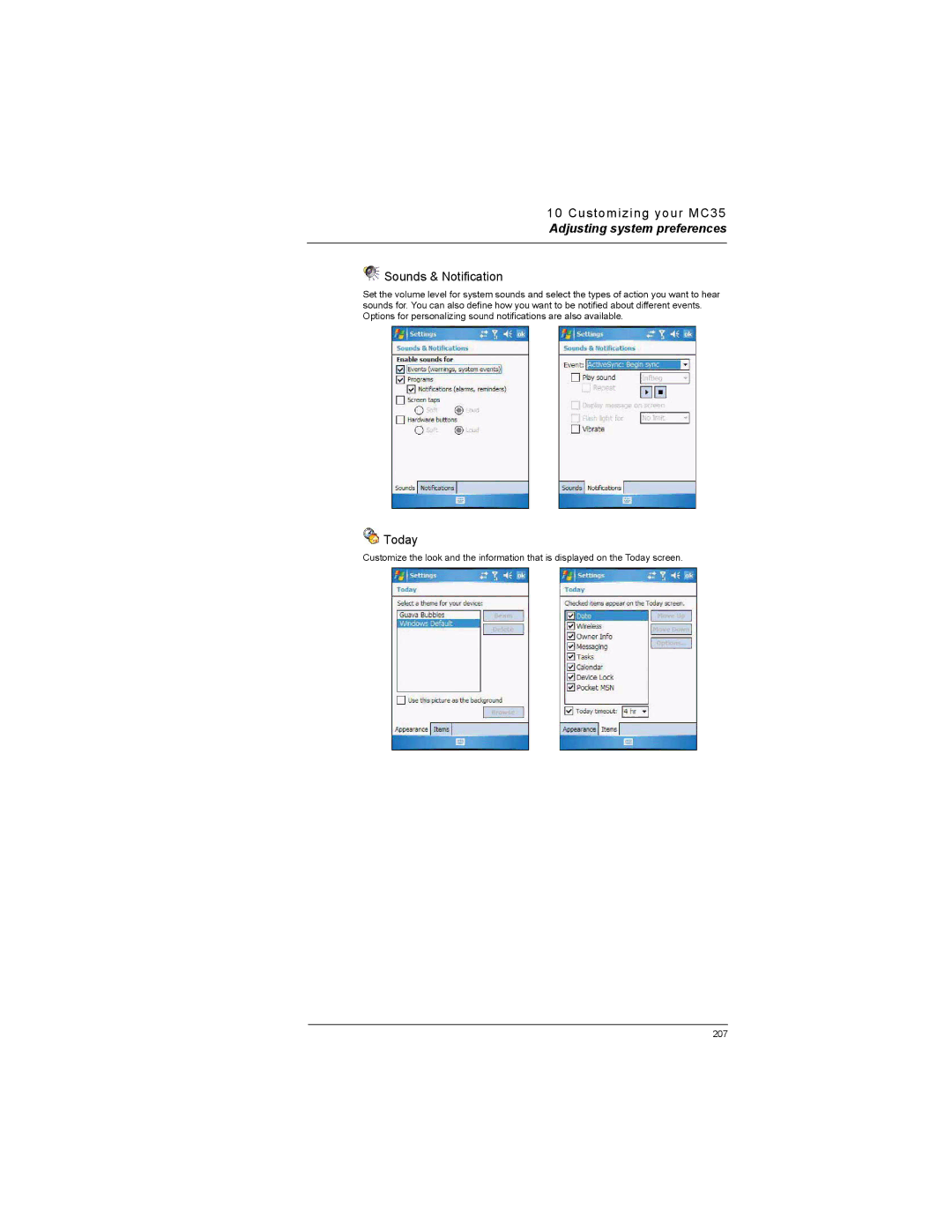 Motorola MC35 manual Sounds & Notification, Today 