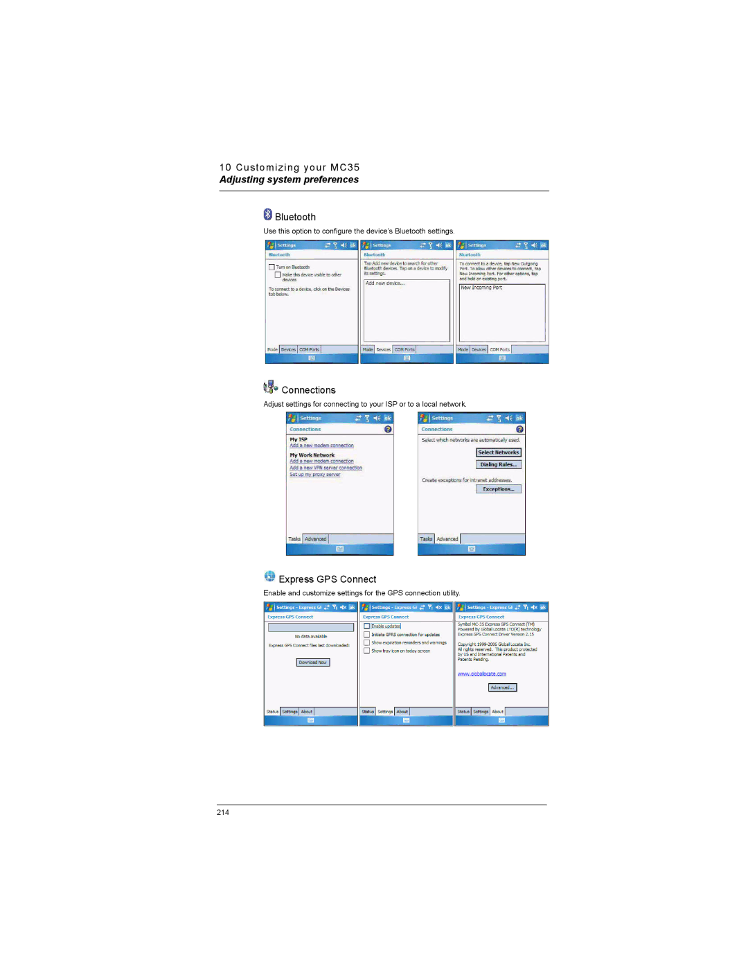 Motorola MC35 manual Bluetooth, Connections, Express GPS Connect 