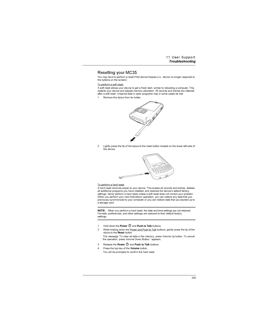 Motorola manual Resetting your MC35 